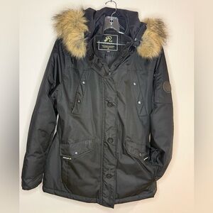 Women's Black Ski Jacket with Faux Fur Hood